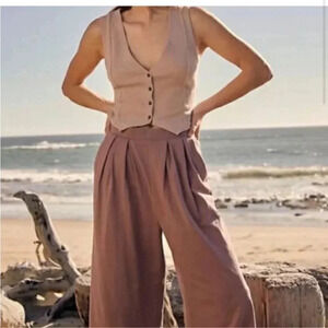 New  Free People Roxanne Matching Wide Leg Pants Set Crop Top Vest Purple XS